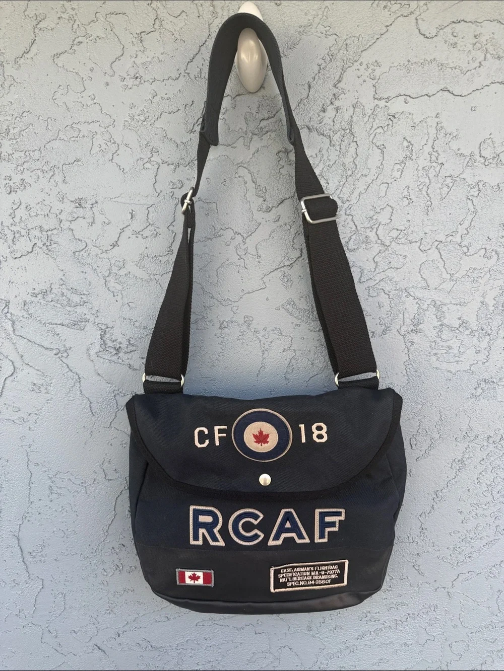 Red Canoe RCAF CF18 Blue Cotton Canvas Twill Heritage Messenger Shoulder Bag